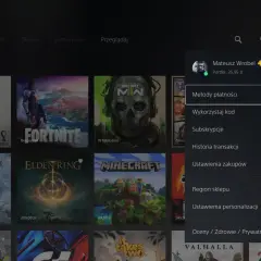 Menu PlayStation Store, opcja "Metody płatności" pod portfelem Mateusza. Dowiedz się, jak doładować portfel PS4.