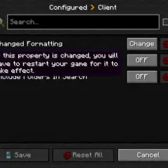 Konfiguracja Forge: API port. Zmiana tej opcji wymaga restartu gry.