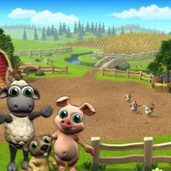 Wesoła zagroda z animowanymi zwierzątkami, idealna do gry w gry farmerskie. Owca, świnka i piesek zapraszają do zabawy na farmie.