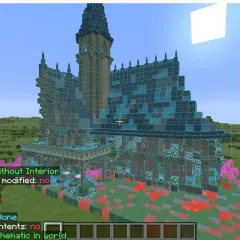 Szkielet rezydencji w Minecraft, widoczny jako litematica schematic, z niebieskimi obrysami bloków.