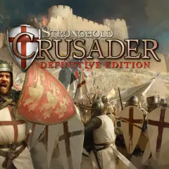 Bitwa pod murami twierdzy, rycerze w zbrojach i z tarczami z krzyżami. Tytuł: Stronghold Crusader Definitive Edition.