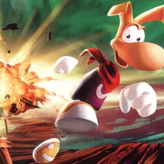 Rayman 2: wesoła eksplozja na pirackim statku, bohater unosi się w powietrzu.