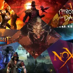 Kolaż okładek gier typu hack and slash: Torchlight II, Path of Exile, Nox, Throne of Darkness i inne.