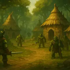 Wojownik staje naprzeciwko goblinów w ich leśnych chatkach. To niebezpieczne expowiska margonem.
