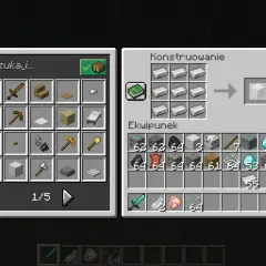 Gracz tworzy blok żelaza w grze Minecraft. W oknie "Konstruowanie" widać dziewięć sztabek żelaza, które po połączeniu dają blok.