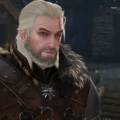 Geralt z Rivii, gotowy do walki, z wilczym medalionem. Idealny do tworzenia najlepszych wiedzmin 3 buildy.