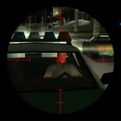 Celownik snajperski w GTA Vice City Online namierza policjanta. Nocna misja w Vice City.