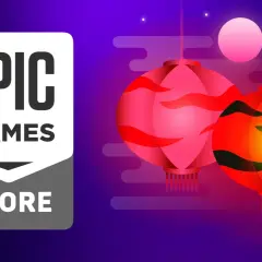 Logo Epic Games Store obok chińskich lampionów. Czas na darmowe gry Epic!