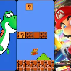 Mario na Yoshim, Mario w klasycznej odsłonie i Mario w wyścigówce. Cała seria Super Mario w jednym obrazku.