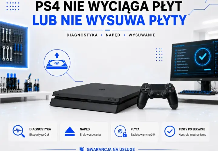 Konsola PS4 nie wysuwa płyty? Napęd dysku zablokowany, potrzebna diagnostyka i naprawa. Szybka pomoc i gwarancja na usługę.