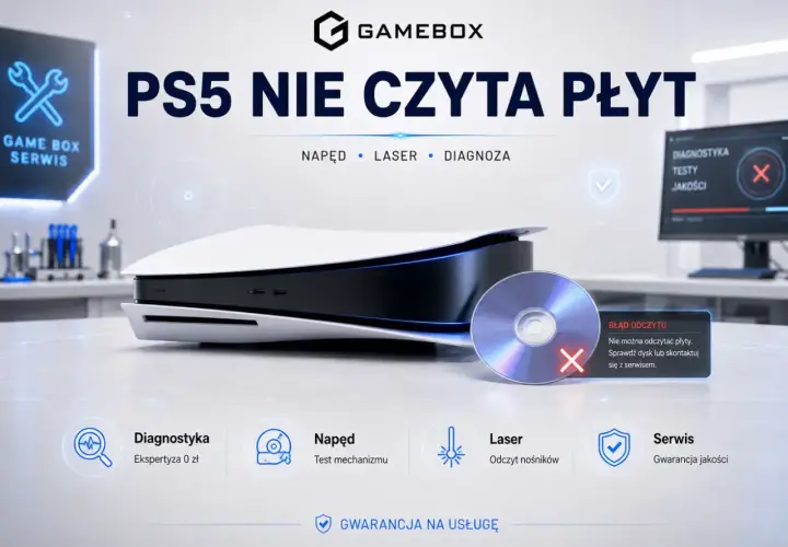PS5 nie czyta płyt? Game Box Serwis oferuje diagnostykę, naprawę napędu i lasera. Sprawdź, dlaczego Twoja konsola odmawia posłuszeństwa.