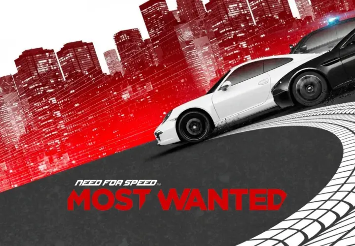 Biały i czarny samochód ścigają się po mieście w grze Need for Speed. Wszystkie części tej serii oferują emocje.