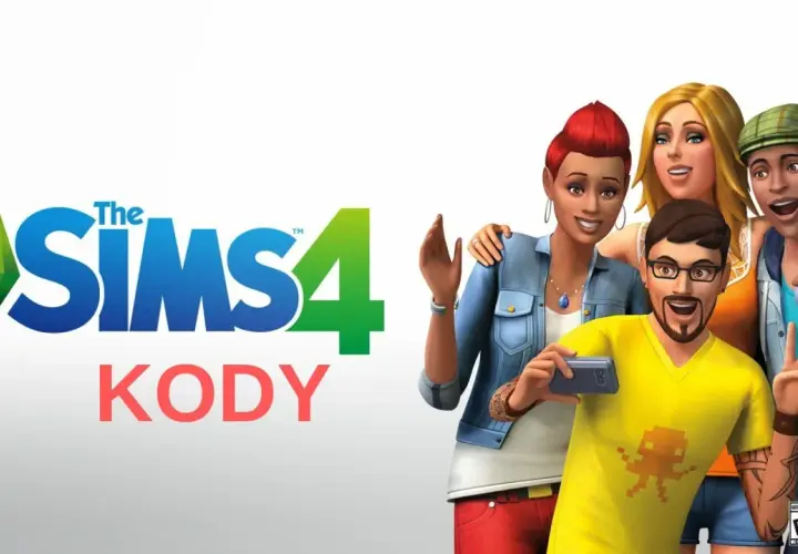 Grupa Simów pozuje do selfie, obok logo The Sims 4 i napisu "KODY".