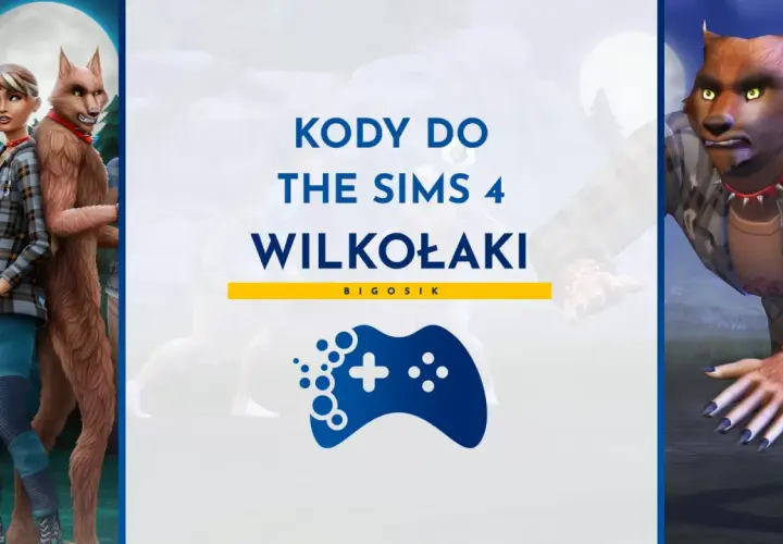 Kody do The Sims 4 Wilkołaki: postacie z gry, w tym wilkołak i jego ludzka towarzyszka, na tle księżyca.