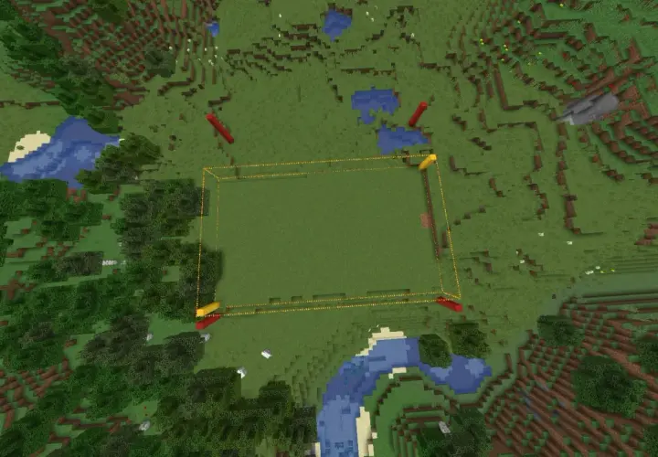 Obszar zaznaczony do edycji w Minecraft. Użycie world edit komendy pozwala na szybkie zmiany terenu.
