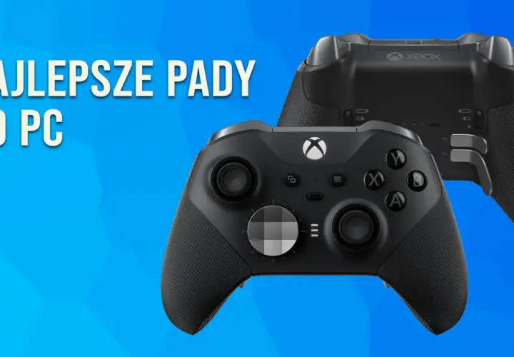 Dwa czarne pady Xbox, idealne pady do PC, prezentowane na niebieskim tle.