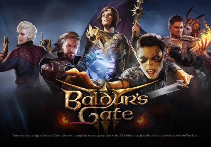 Postacie z Baldur's Gate III gotowe do walki. Wampir, wojownik, czarodziejka i demonica w mrocznym świecie gry.