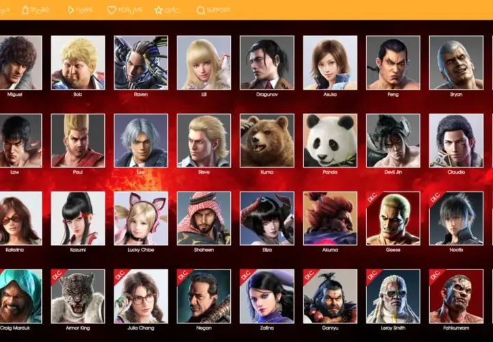 Galeria postaci z Tekken 7: Leo, Miguel, Bob, Raven, Lili, Dragunov, Asuka, Feng, Bryan, Yoshimitsu, JACK-7, Law, Paul, Lee, Steve, Kuma, Panda, Devil Jin, Claudio, Gigas, Josie, Katarina, Kazumi, Lucky Chloe, Shaheen, Eliza, Akuma, Geese, Noctis, Anna...