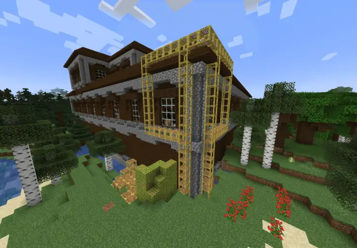 Jak zrobic rusztowanie w mc? Zobacz, jak zbudować bambusowe rusztowanie wokół domu w Minecraft.