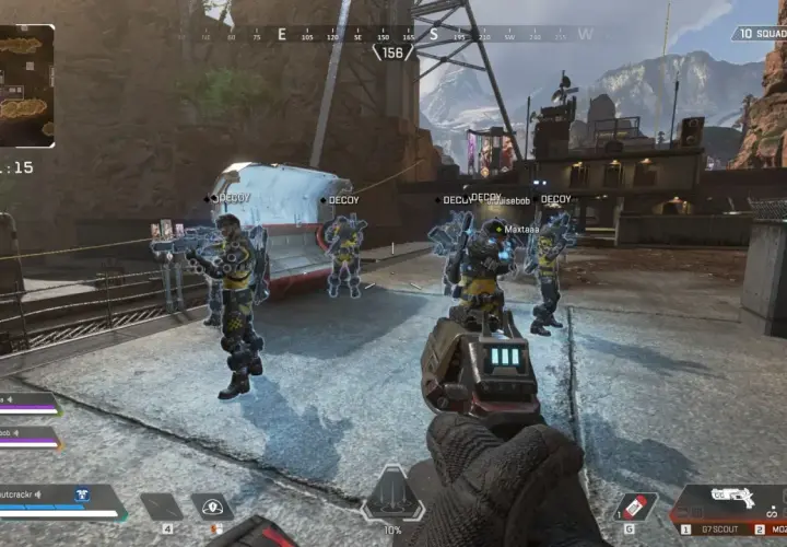Gracze w grze battle royale Apex Legends otoczeni przez klony.