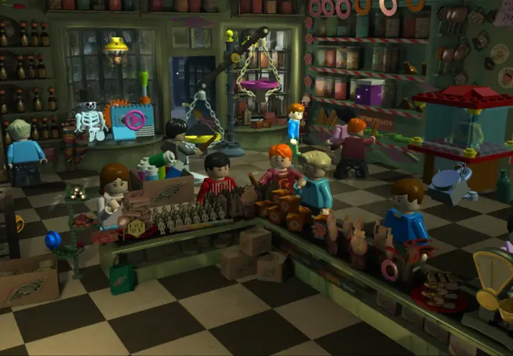Lego Harry Potter 1-4 poradnik: Sklep z magicznymi słodyczami, pełen postaci i produktów.