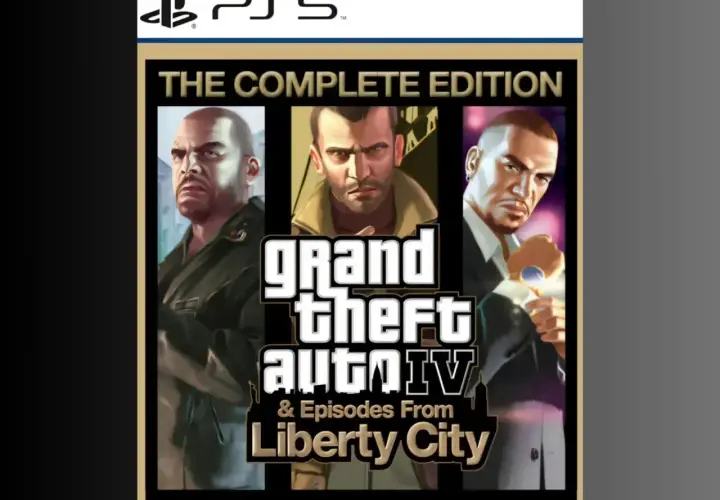 Okładka GTA 4 Complete Edition na PS5 z Niko, Johnny'm i Luisem.
