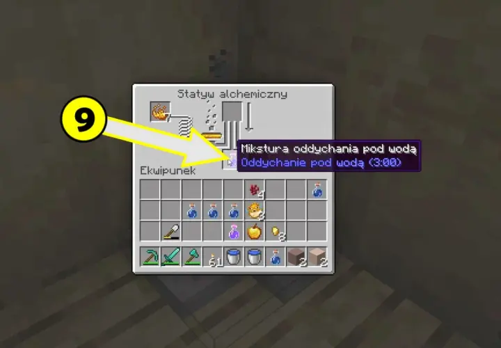 Mikstura oddychania pod wodą w Minecraft, zwiększa wydajność pod wodą.