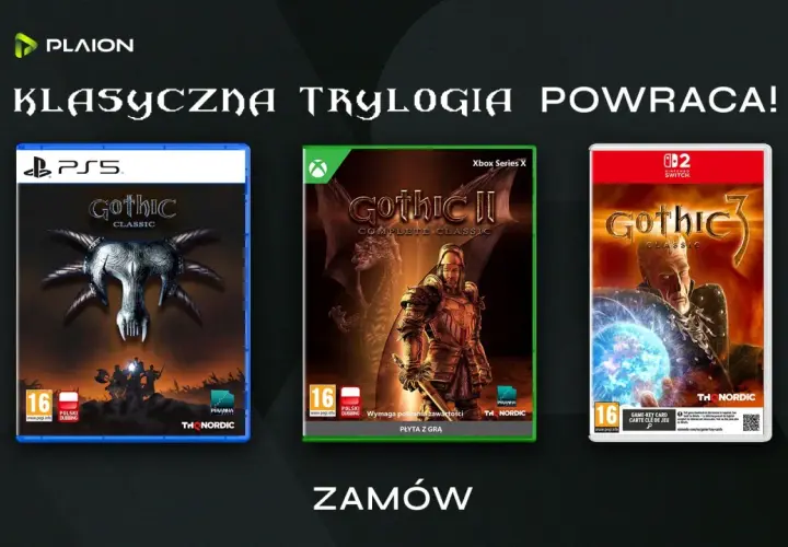 Okładki gier Gothic Classic, Gothic II Complete Classic i Gothic 3 Classic na PS5, Xbox Series X i Switch. Powrót tej klasycznej trylogii!