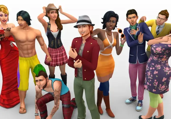 Grupa Simów w różnorodnych strojach, idealna inspiracja do pobierania modów do The Sims 4.