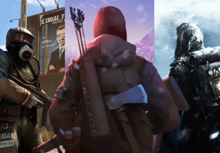 Trzy postacie w postapokaliptycznych strojach, gotowe do walki i przetrwania. Idealne dla fanów **gry survival multiplayer**.
