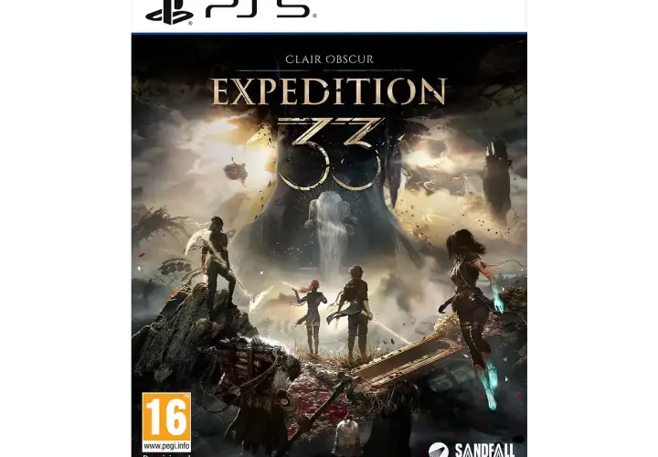 Okładka gry "Clair Obscur: Expedition 33" na PS5. Postacie w mrocznym, fantastycznym świecie.