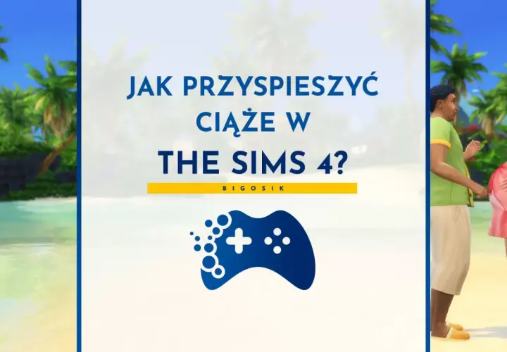 Jak przyspieszyć ciążę w The Sims 4? Ciężarna Simka i jej partner na tropikalnej plaży.