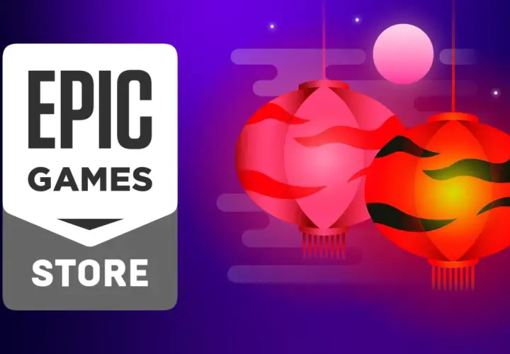 Logo Epic Games Store obok chińskich lampionów. Czas na darmowe gry Epic!