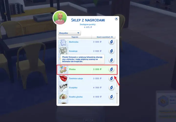 W The Sims 4, w sklepie z nagrodami, można kupić cechę "Płodna" za 3000 punktów, co ułatwia zajście w ciążę i zwiększa szansę na bliźnięta.