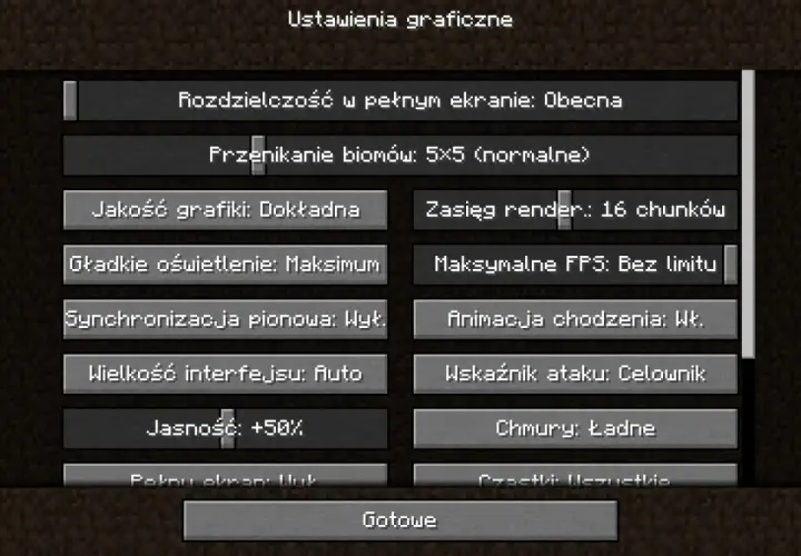 Ustawienia graficzne gry, w tym jakość grafiki, zasięg renderowania i jasność. Można tu też dostosować seus shaders.