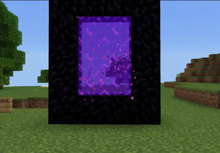 Portal do Netheru, który prowadzi do różnych biomy w netherze. Obok znak "TO THE NETHER!!!".