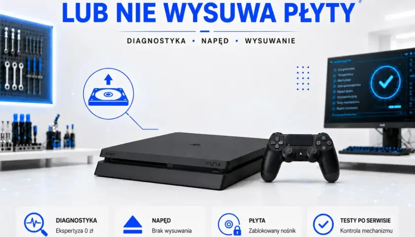 Konsola PS4 nie wysuwa płyty? Napęd dysku zablokowany, potrzebna diagnostyka i naprawa. Szybka pomoc i gwarancja na usługę.