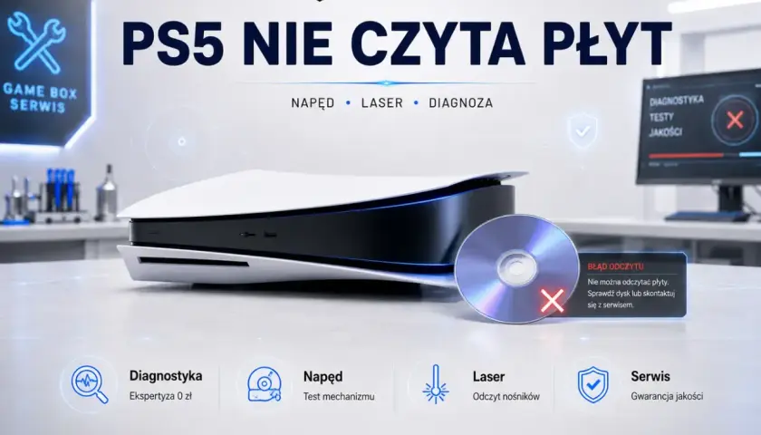 PS5 nie czyta płyt? Game Box Serwis oferuje diagnostykę, naprawę napędu i lasera. Sprawdź, dlaczego Twoja konsola odmawia posłuszeństwa.