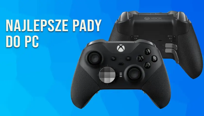 Dwa czarne pady Xbox, idealne pady do PC, prezentowane na niebieskim tle.