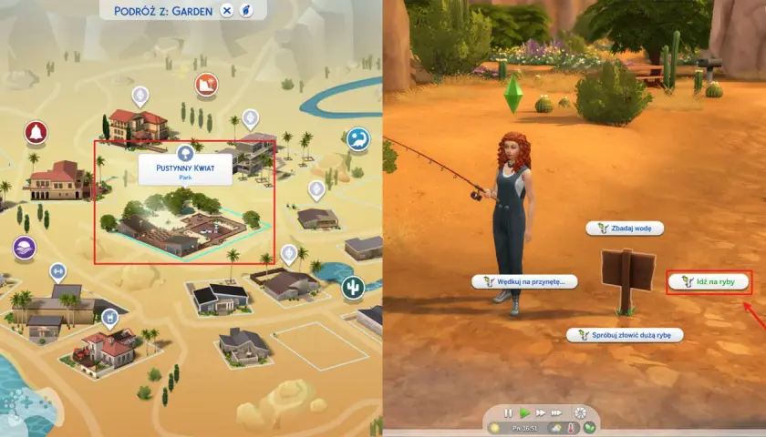 Symulacja gry The Sims 4: aby zdobyć krowokwiat, udaj się do Pustynny Kwiat Park i idź na ryby.