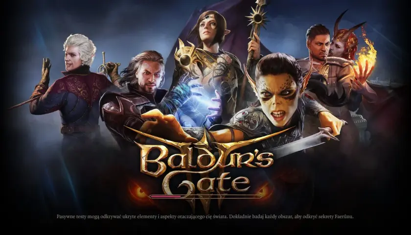 Postacie z Baldur's Gate III gotowe do walki. Wampir, wojownik, czarodziejka i demonica w mrocznym świecie gry.