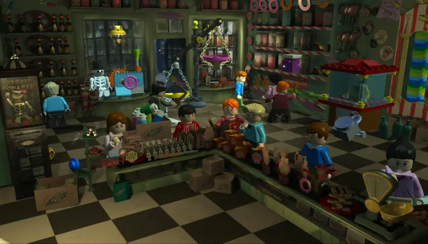 Lego Harry Potter 1-4 poradnik: Sklep z magicznymi słodyczami, pełen postaci i produktów.