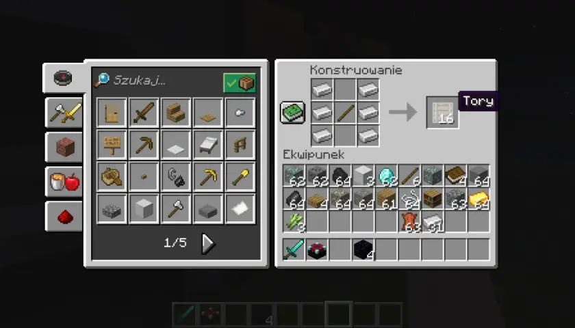 Jak zrobic tory w mc? Potrzebujesz 6 żelaznych sztabek i 1 kija. Zobacz przepis na ekranie!