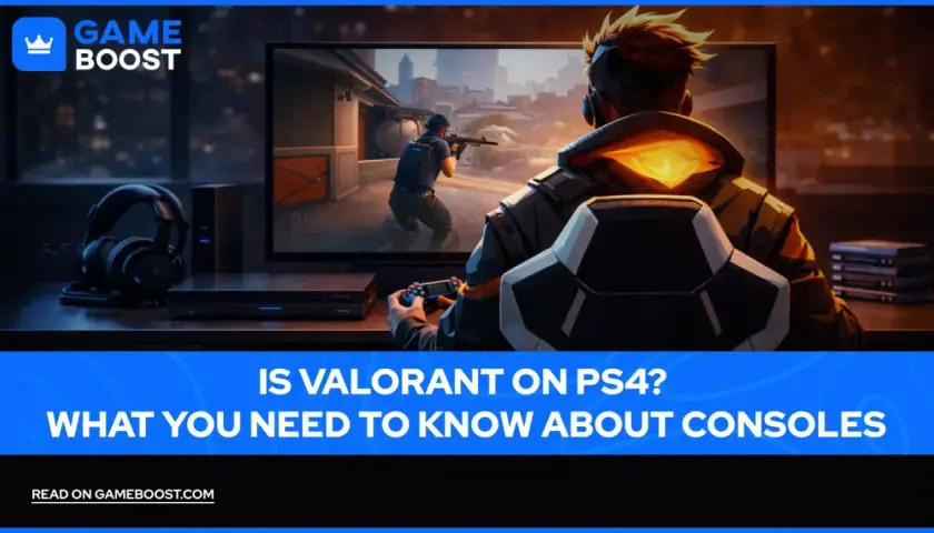 Gracz z kontrolerem w ręku gra w Valorant na PS4, siedząc przed ekranem.