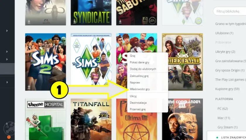 Jak zmienić język w The Sims 4? Kliknij "Właściwości gry" w menu, by dostosować ustawienia.
