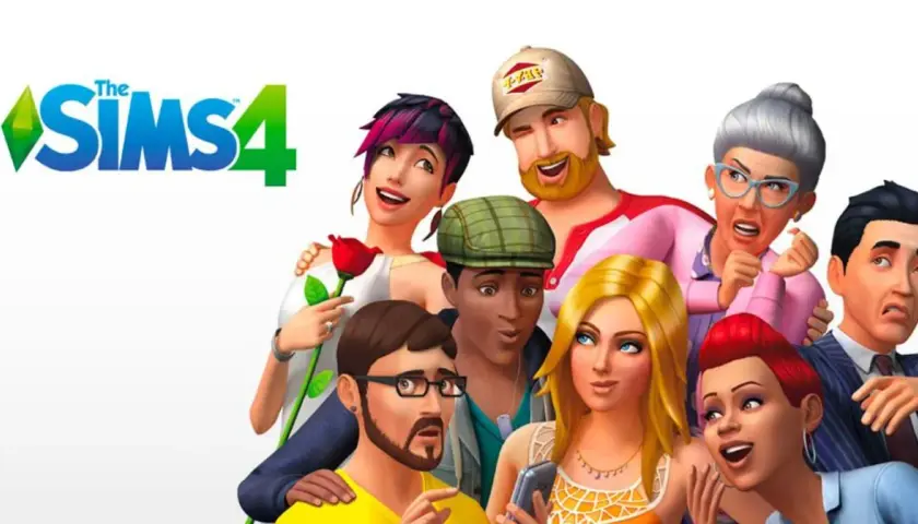 Grupa Simów z gry The Sims 4, która jest dostępna za darmo. Różnorodni Simowie, od młodych po starszych, tworzą radosną i barwną społeczność.