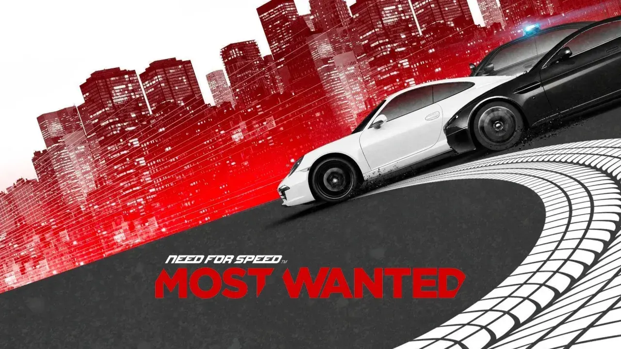 Biały i czarny samochód ścigają się po mieście w grze Need for Speed. Wszystkie części tej serii oferują emocje.