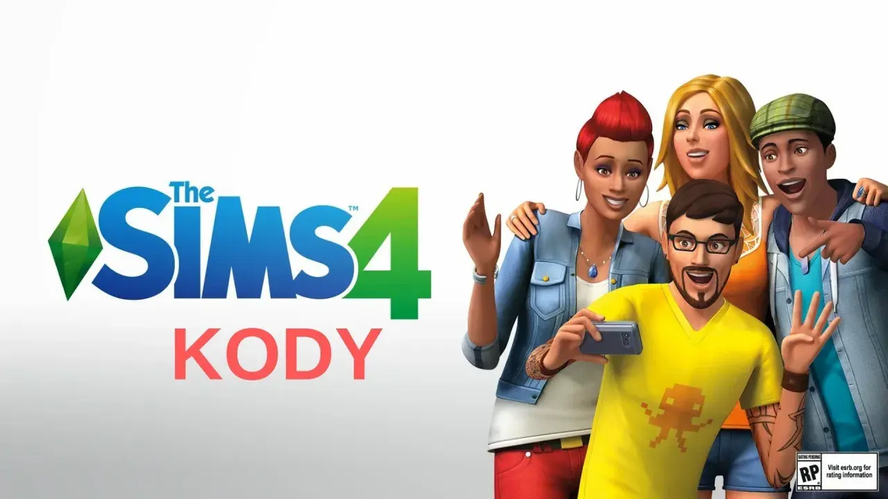 Grupa Simów pozuje do selfie, obok logo The Sims 4 i napisu "KODY".