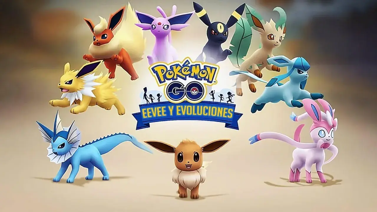 Eevee i jego ewolucje z Pokémon GO: Vaporeon, Jolteon, Flareon, Espeon, Umbreon, Leafeon, Glaceon i Sylveon.