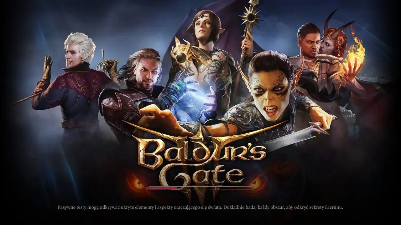 Postacie z Baldur's Gate III gotowe do walki. Wampir, wojownik, czarodziejka i demonica w mrocznym świecie gry.